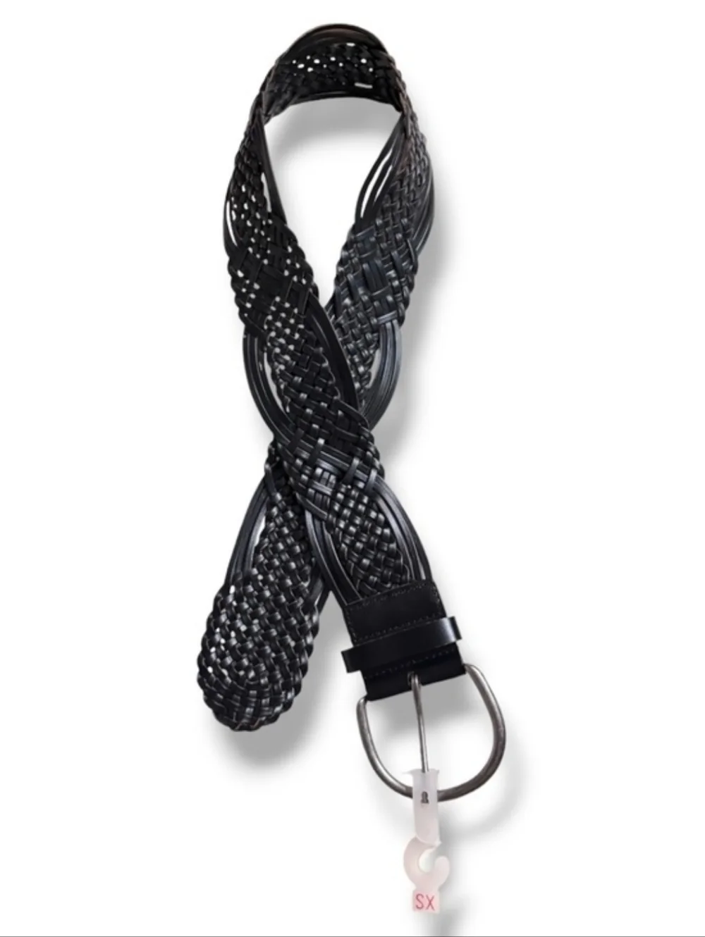 MOSSIMO Wide Black Braided Leather Belt Size XS NWT